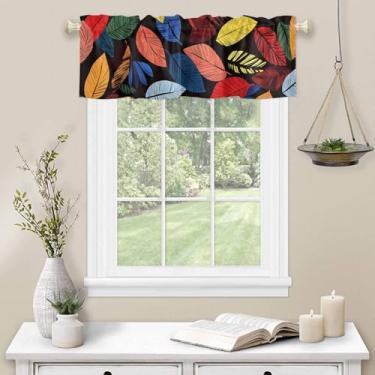 Imagem de Cortina de cozinha retrô de folhas para decoração de janela de mola com bolso de varão para tratamento de janela de cozinha para quarto e sala de estar 137 x 45 cm