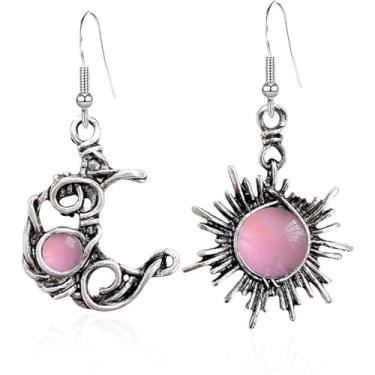 Imagem de Brincos femininos de lua e estrela, vintage, vintage, abstrato, vazado, assimétrico, lua, estrela, sol, pingente, joias, presentes, Medium, Latão, Sem pedra preciosa