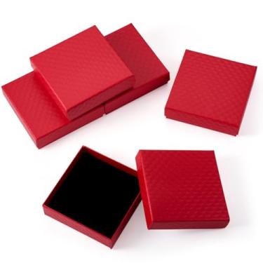 Imagem de Caixa de joias quadrada de papelão de 8 x 8 cm, 5 peças, caixa de presente de papel texturizado com esponja interna para pingentes, brincos, anéis, faça você mesmo, embalagem de armazenamento de joias