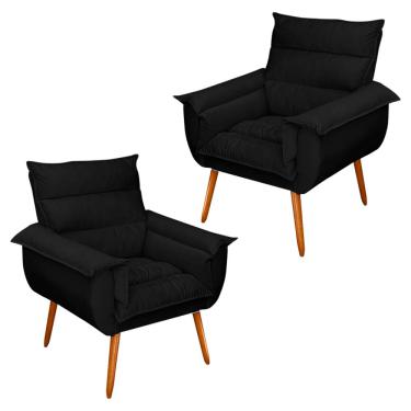 Imagem de Kit 02 Poltronas Decorativas Modernas Sala e Recepção Monza Pés Palito Suede Preto - Desk Design