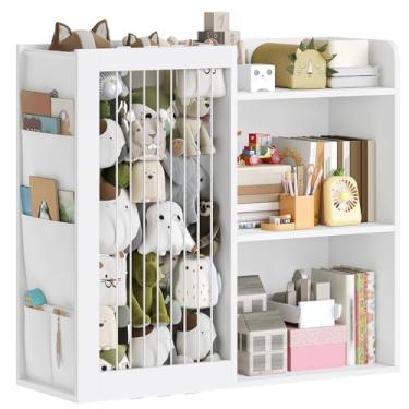 Imagem de YATINEY Organizador de armazenamento de brinquedos e armazenamento de animais de pelúcia, estante infantil, organizadores de brinquedos de pelúcia, bolsos laterais de tecido Oxford, para quarto de