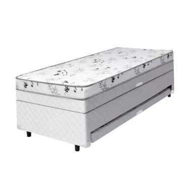 Imagem de Cama Box Baú Solteiro Conjugado Espuma Com Cama Auxiliar Bicama 3 Em 1 - Matelassê Branco