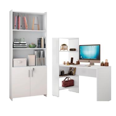 Imagem de Conjunto Para Escritório 2 Peças Com Escrivaninha E Armário Branco Notável Móveis Branco
