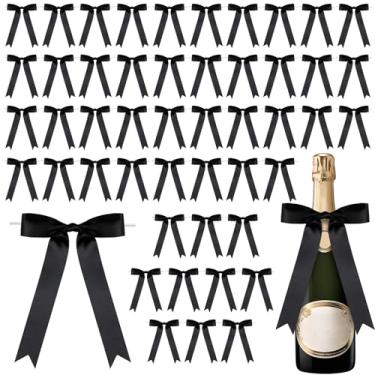 Imagem de Loccmat 50 laços de fita de cetim, laços torcidos de 13 x 16,5 cm, laço preto grande para embrulho de presente, laço de cetim para garrafa de champanhe, balão, lembrancinhas de festa de aniversário de