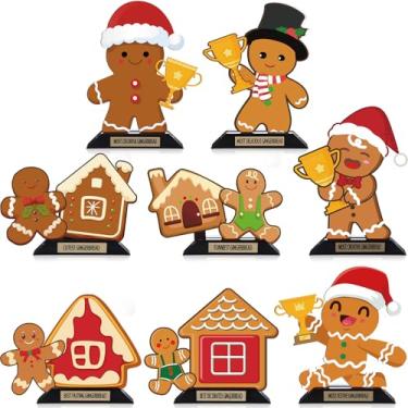 Imagem de Misdary 8 peças de suéter feio de Natal troféu homem de gengibre troféu 15 cm suéter feio de madeira feio festa brega prêmio para adultos prêmios engraçados para decorações de Natal