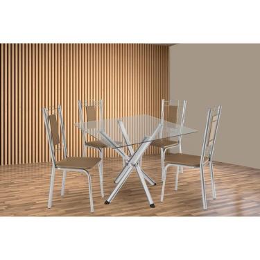 Imagem de Kit 4 Cadeiras Sala Jantar Volga C- Tampo De Vidro 90cm E 4 Cadeiras Florença Cromada - Courano Capuccino - Kappesberg