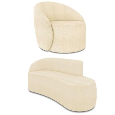 Imagem de Sofá 3 Lugares Orgânico 180cm Morgan E Poltrona Lua Bouclê Bege D03 - D'rossi