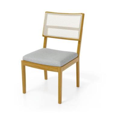 Imagem de Cadeira Milena Madeira Maciça Assento Estofado Encosto De Tela Sintéti