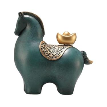 Imagem de Bothyi Estátua de Cavalo Feng Shui Decoração Artesanal Estátuas Modernas Únicas Escultura de Mesa para Estante Sala de Estante de Entrada de Casa, Cabeça inferior verde
