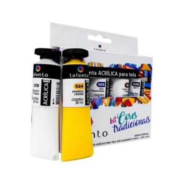 Imagem de Kit Tinta Acrílica Talento Cores Tradicionais 5 Cores 20ml - Daiara/Ta