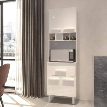 Imagem de Armário Paneleiro Vivian Com Adega 4 Portas 1 Gaveta Cozinha Compacta Branco