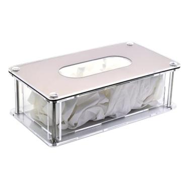 Imagem de Caixa Organizadora em Acrílico com Tampa – Dispenser Porta Luvas Premium Transparente e Bronze com Acabamento Espelhado