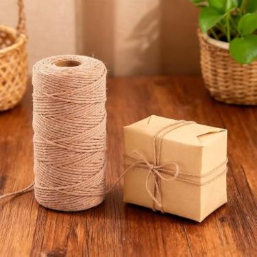 Imagem de Fio de juta natural de 2 mm - Cordão de cânhamo a granel para artesanato, jardinagem, embrulho de presente, decoração de casamento, macramé