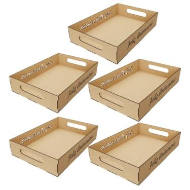 Imagem de Kit com 5 Bandejas Decorativas em MDF Cru 2,5 mm – Personalizáveis com Recortes (Coração, Estrela, Frases, Lisa) para Festas e Eventos (Feliz Aniversário)