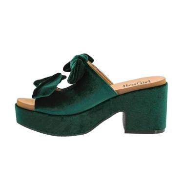 Imagem de Corkys Footwear Sandália feminina de salto "Put A Bow On It" – com salto de 8 cm e plataforma de 2,5 cm, salto grosso, palmilha de EVA e cabedal elegante com laços, Veludo perene, 36