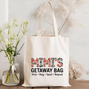 Imagem de Mimi Gifts for Grandma Canvas Tote Bag Funny Mimi's Getaway Bag reutilizável mercearia bolsas de ombro presentes para avó Natal, aniversário, dia das mães