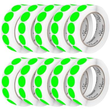Imagem de Perco Etiquetas adesivas fluorescentes verdes perfuradas de 2,5 cm - 10 rolos, 10.000 adesivos redondos - com adesivo permanente para gerenciamento de inventário, codificação de cores, vendas de