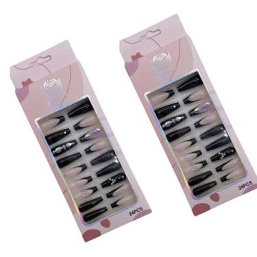 Imagem de Unhas Postiças Preto Decorado Kit - Royal, 72