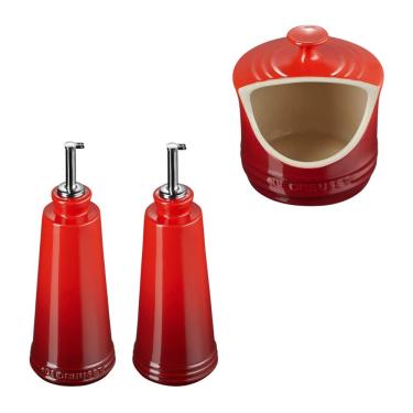 Imagem de KIT LE CREUSET PORTA SAL 300ML E GALHETEIRO OLÉO E VINAGRE SIGNATURE 300ML VERMELHO