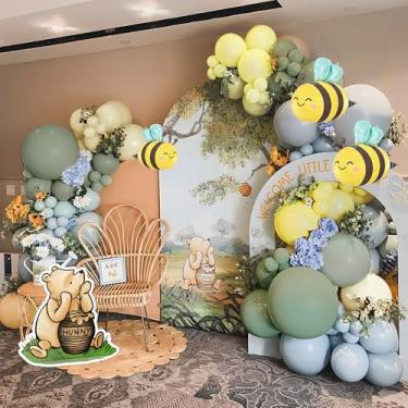Imagem de Frugtfrit Bee Baby Shower for Boy Balloon Arch with Bee Foil Balloons 113 Pcs 18" 12" 10" Balloon Garland with Sage Green, Baby Blue, Honey Yellow & Sand White Arch for Bear Theme Party Decorations