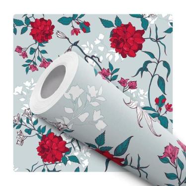 Imagem de Papel de Parede Adesivo Floral Rosa Vermelha Moderno Quarto Sala de Es