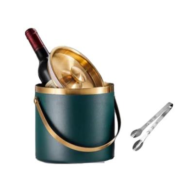 Imagem de Balde de gelo de aço inoxidável bicamada preservação do calor isolamento frio bonito Ktv champanhe vinho tinto cerveja grão de gelo balde de gelo comercial com pinça de gelo grátis (verde, 0,44 gal)