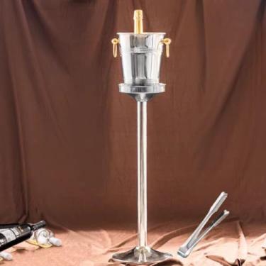 Imagem de Balde de gelo de aço inoxidável bicamada preservação do calor isolamento frio bonito KTV champanhe vinho tinto cerveja gelo bloco de gelo balde comercial (prateado, anel de ouro e A)