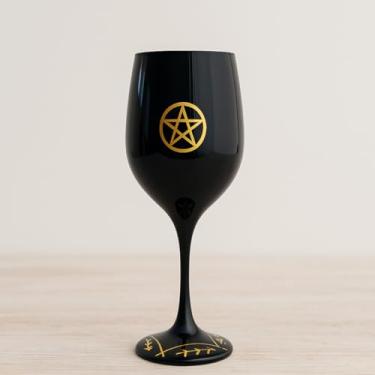 Imagem de Taça Vidro Preta Pentagrama Wicca + Presente