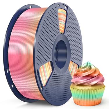 Imagem de SUNLU Filamento PLA de seda arco-íris 1,75 mm, filamento 3D gradiente multicolorido, filamento de impressora 3D de seda brilhante, precisão dimensional +/-0,02 mm, carretel de 1 kg (1 kg), seda