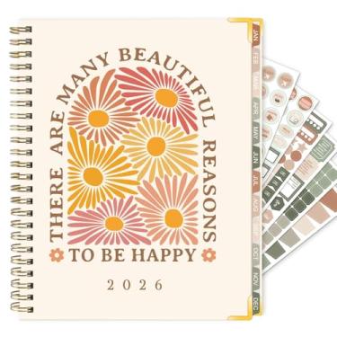 Imagem de GuassLee Agenda 2026, agenda diária semanal e mensal de janeiro de 2026 a dezembro de 2026, 21,3 cm x 15,5 cm, agenda diária Dasiy com bolso traseiro, adesivos, abas para material de escritório