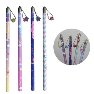 Imagem de Kit 4 Lápis Preto HB Dreamy Divertido CiS com Pingente Colorido Conjunto Escolar Grafite Aula Texto