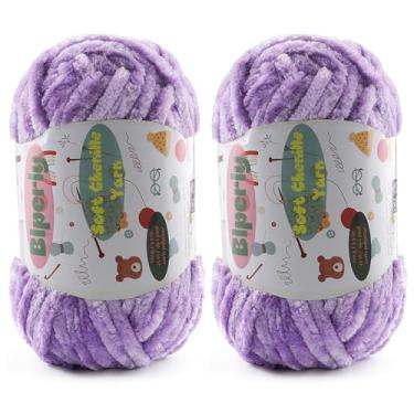 Imagem de 2 fios de chenille fofos de 100 g para crochê - fio de veludo grosso para cachecóis, xales, cobertores de bebê, chapéus, brinquedos de pelúcia, cada novelo de 49,2 m (2, malva)