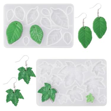 Imagem de Kissitty Kit de fabricação de moldes de silicone com pingente de folha de 4 peças, moldes de silicone de folha branca para resina, molde de fundição de resina epóxi, moldes de silicone fofos para