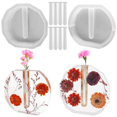 Imagem de lyfLux 2 moldes de vaso de silicone para resina epóxi, vasos poligonais e elípticos com 8 tubos, para preservação de flores, hidroponia, decoração de casamento, dia dos namorados, ornamentos