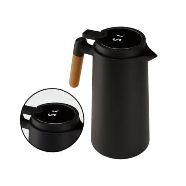 Imagem de ThermoPrime™ Garrafa Térmica Inox 1L com Termômetro LED – Conserva Café e Chá Quentes, com cabo em Madeira Rustica Premium - Utensilios cozinha - Cafeteira Inox