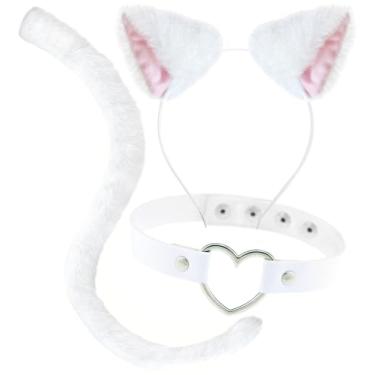 Imagem de OLYPHAN Cat Ears and Tail Costume Accessories Anime Ear Clips Headband Black Tail Long & Heart Choker for Cosplay Cat Costume Set Animal Ears Hair Clip for Women, Halloween, Neko Accessory Kit