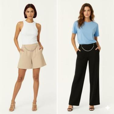 Imagem de Kit Calça Pantalona Feminina Elegante Estilosa E Short Duna com Corren