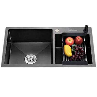 Imagem de Cuba Pia Gourmet Dupla Preta Cozinha Aço Inox Com Acessórios