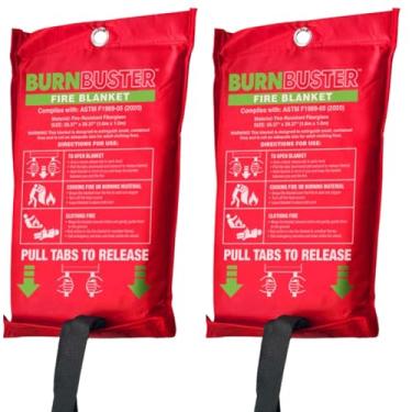 Imagem de BURNBUSTER Pacote com 2 cobertores de emergência para incêndio - Cobertor de supressão de fogo certificado ASTM para casa, cozinha, churrasqueira, acampamento, carro e mais - 101,6 cm x 101,6 cm