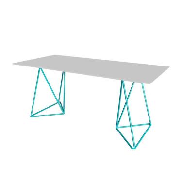 Imagem de Escrivaninha Bela Vista Cavalete Tampo Branco Base Ferro Azul Turquesa - Cor: Branco