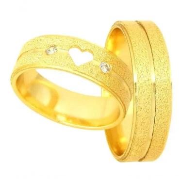 Imagem de Par De Alianças Banhada Ouro Coração Vazado 6mm Fosqueada