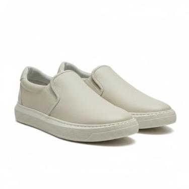Imagem de Sapatenis Casual Masculino Polo London Club, Tênis Slip On Iate sem Cadarço Cano Baixo Couro Confort Premium (Gelo, BR, Adulto, Numérico, 40)