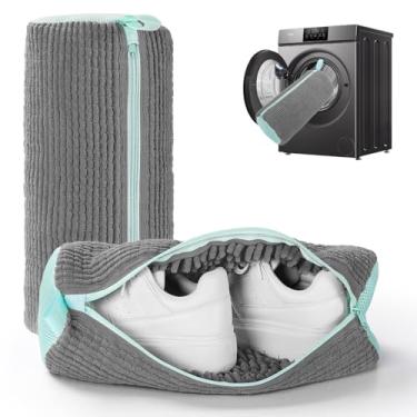 Imagem de Bolsa para máquina de lavar sapatos, 2 peças de limpeza de sapatos para lavadora e secadora, bolsa reutilizável para sapatos de tênis, bolsa de lavagem para todos os tipos (cinza)