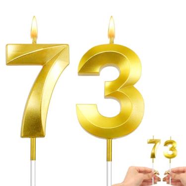 Imagem de Velas douradas de 73 anos, decorações de bolo de aniversário de 73 anos