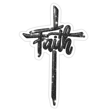 Imagem de Faith Script Cross Sticker 12.7 cm, Jesus Simple Black and White Cross Sticker, vinil impermeável para carro, telefone, garrafa de água - Decalque Faith Believe