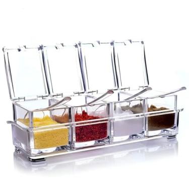 Imagem de Porta Temperos de Acrílico com 4 Compartimentos, Organizador de Condimentos Transparente com Tampa, Conjunto de Potes para Cozinha