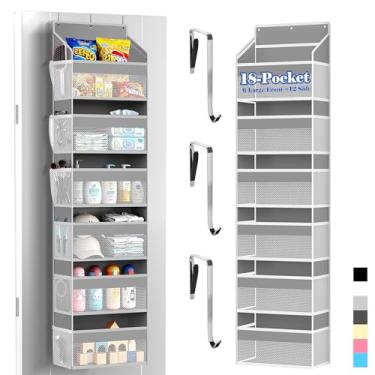 Imagem de PAULONE 1 organizador resistente sobre a porta, 6 grandes + 12 bolsos de malha com capacidade de 40 kg, armazenamento suspenso para sapatos, brinquedos, quarto e armário - cinza claro