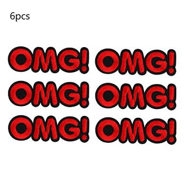 Imagem de Diy pano crachá decoração bordado remendo costura adesivo apliques artesanato acessórios de roupas para jeans chapéus bolsas jaquetas camisas material pano cor como tamanho da (Letra vermelha OMG)