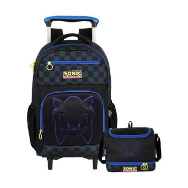 Imagem de Kit Escolar Mochila Rodas + Lancheira Grande Sonic Game Luxo - Luxcel