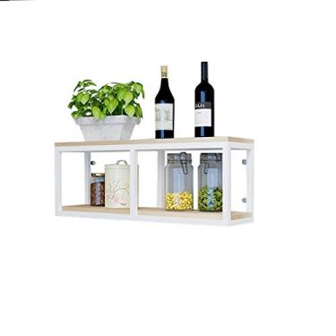 Imagem de HHHJQFAAT Estante de parede de madeira maciça prateleira de parede suporte de flores ferro quarto rack de vinho prateleira decorativa armário de parede (tamanho: 80 × 20 × 30 cm) Prateleiras de flores